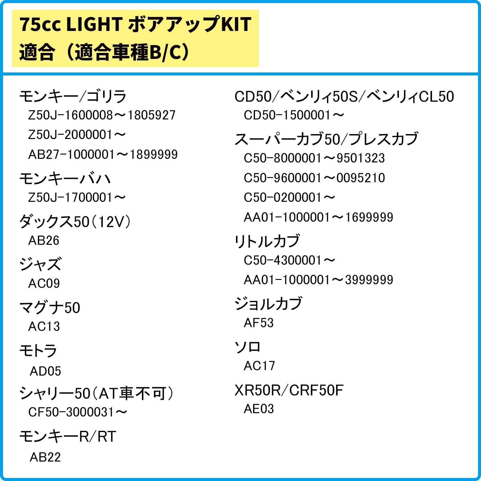 カブ系　横型エンジン　75ccボアアップ 75cc ライトボアアップキット：6v車用 - Cuby(カビィ)オンラインショップ
