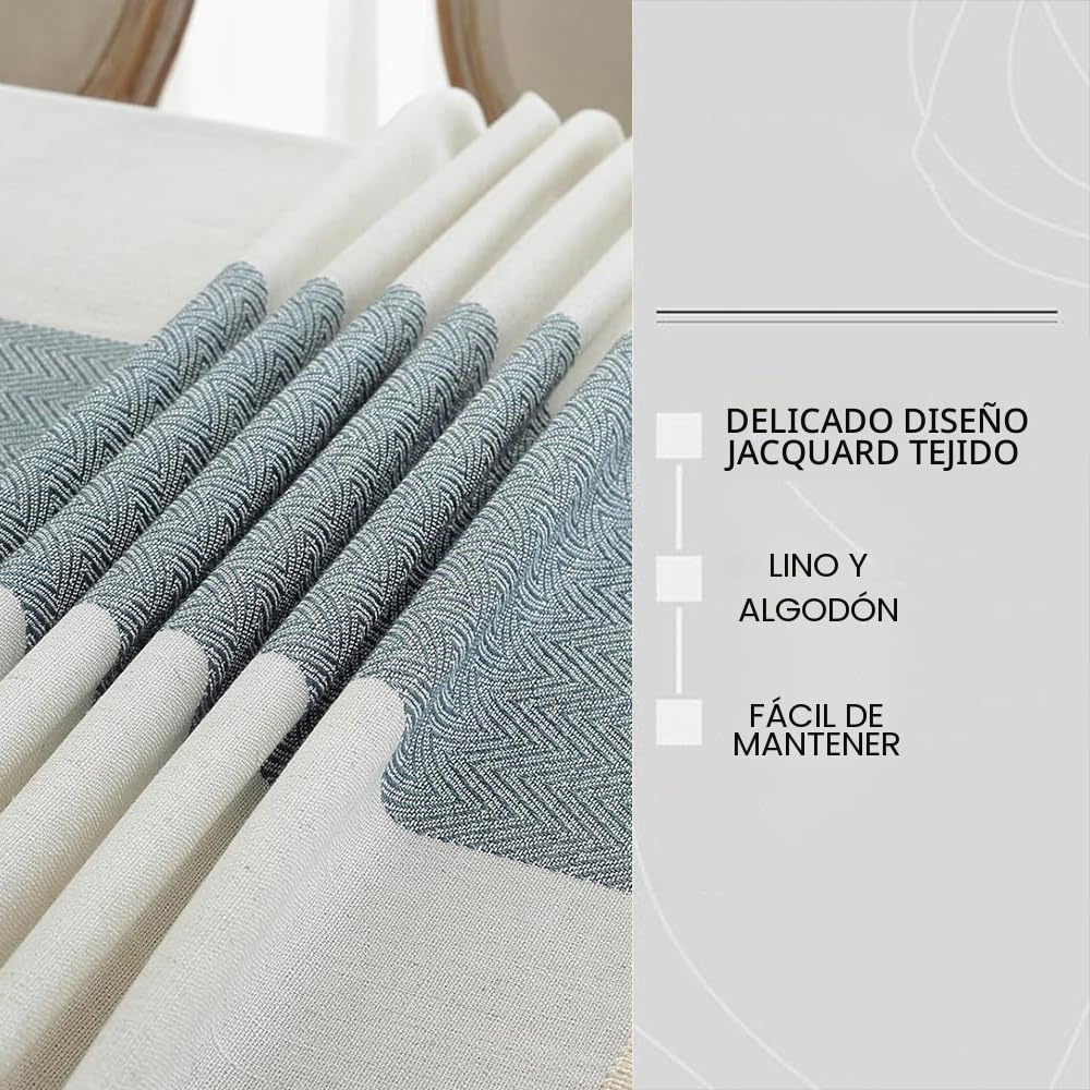 Mantel Mesa Rectangular Antimanchas Lino Algodon con Flecos Moderno Elegante Lavable para Comedor Cocina Uso Diario (Blanco,140x300cm)