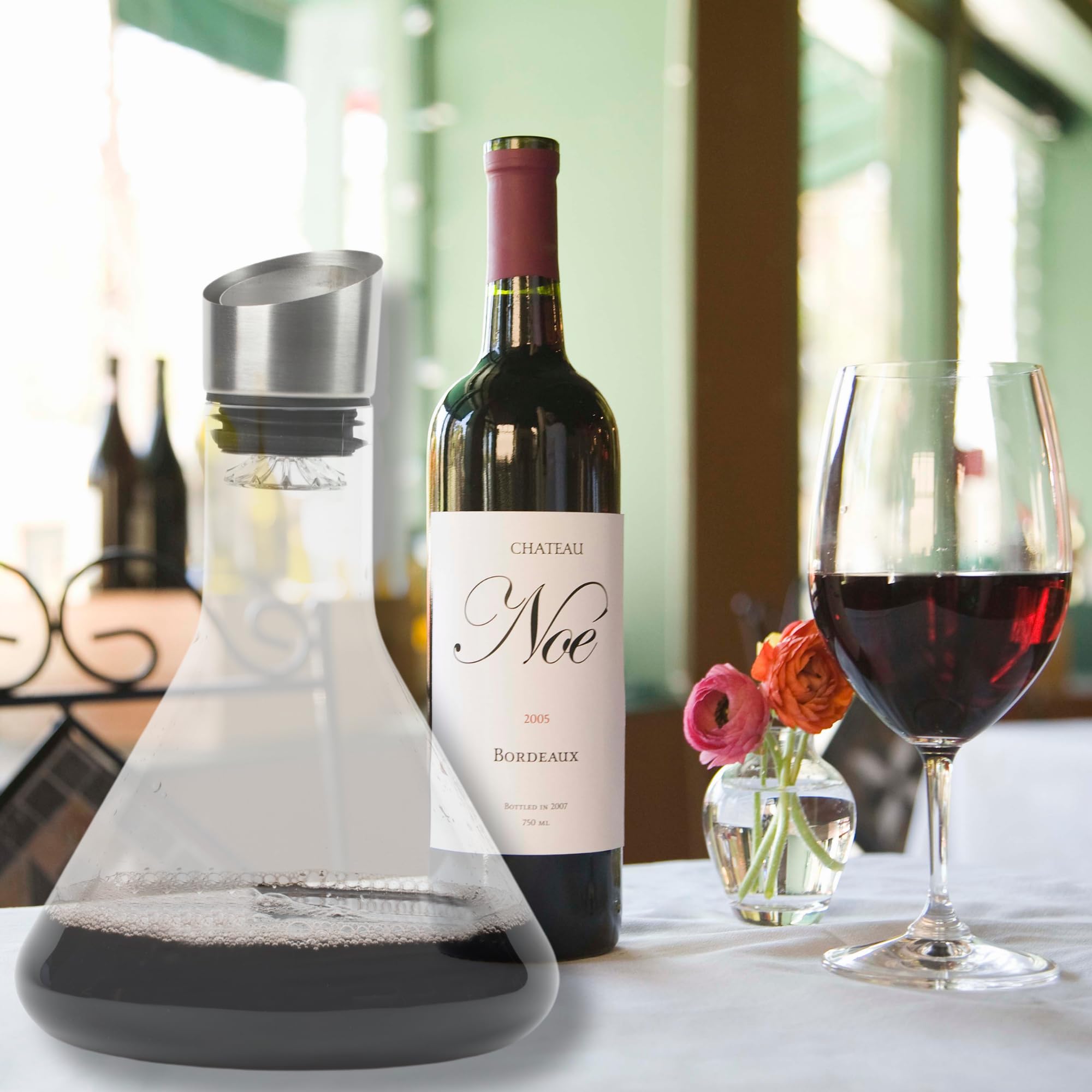 Levare Decantador de vidrio con tapón - Elegancia y durabilidad atemporales - Diseño ergonómico para una aireación ideal de 750 ml. Logotipo grabado para un atractivo estético. (transparente)