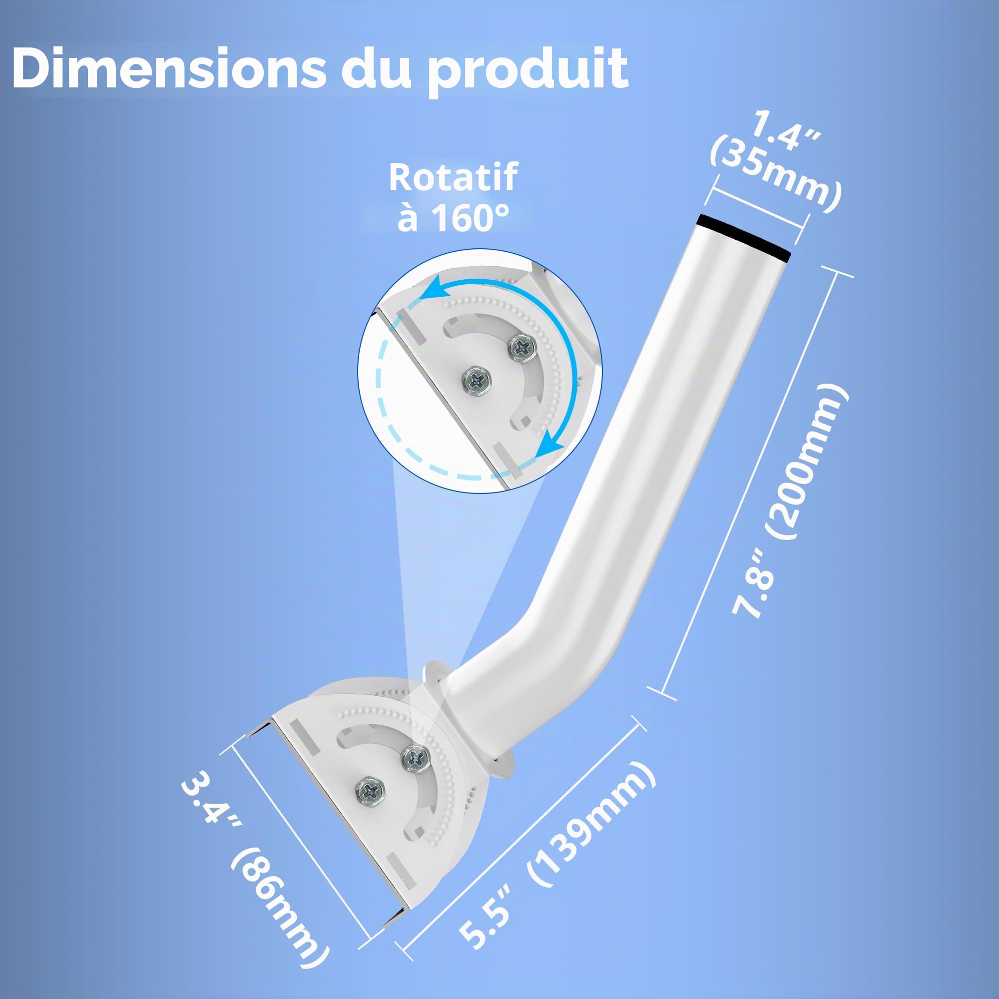 Mât d'antenne Universel pour antennes de télévision/Satellite/Radio/Wi-FI - Support d'installation sur Poteau et Mural réglable (Blanc - Paquet de deux)