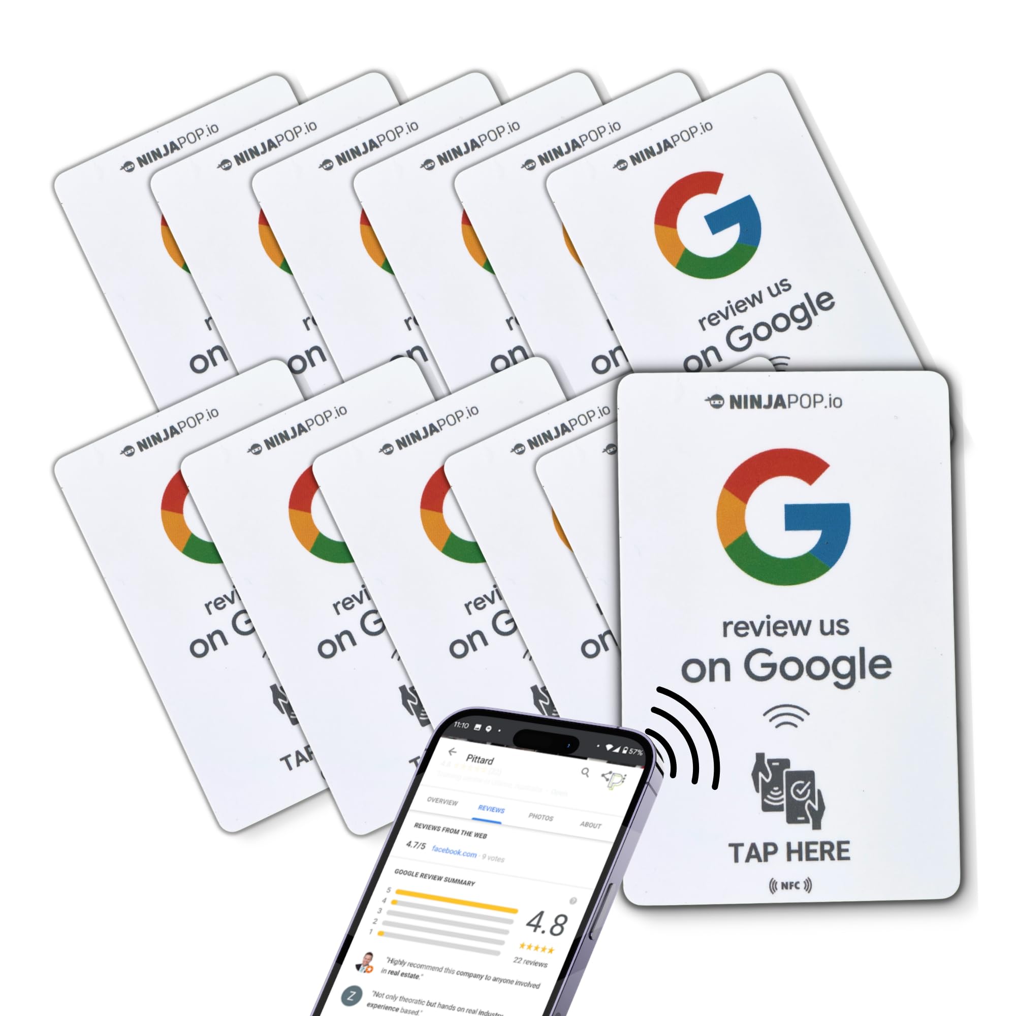 Ninja Pop NFC Review Cards – 12 Pack | Tap to Leave a Review Cards for Small Business | Contactless Review Request Cards | Customer Feedback NFC Business Tools