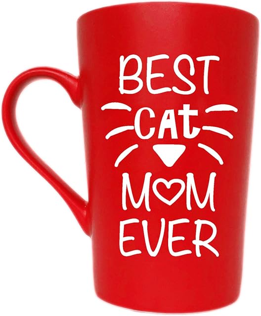 Mothers Day Gifts Funny Cat Mum Coffee Mug Christmas Gifts, Best Cat Mum Ever Cute Cup from Daughter or Son, Red 12 Oz