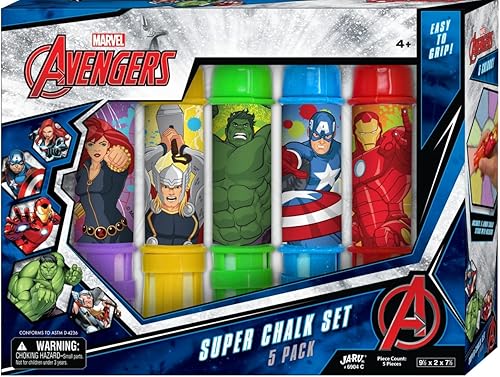 JA-RU Marvel Avengers - Soporte de tiza para acera (1 unidad) para niños, juego al aire libre para niños, tiza jumbo no tóxica para niños y niñas,