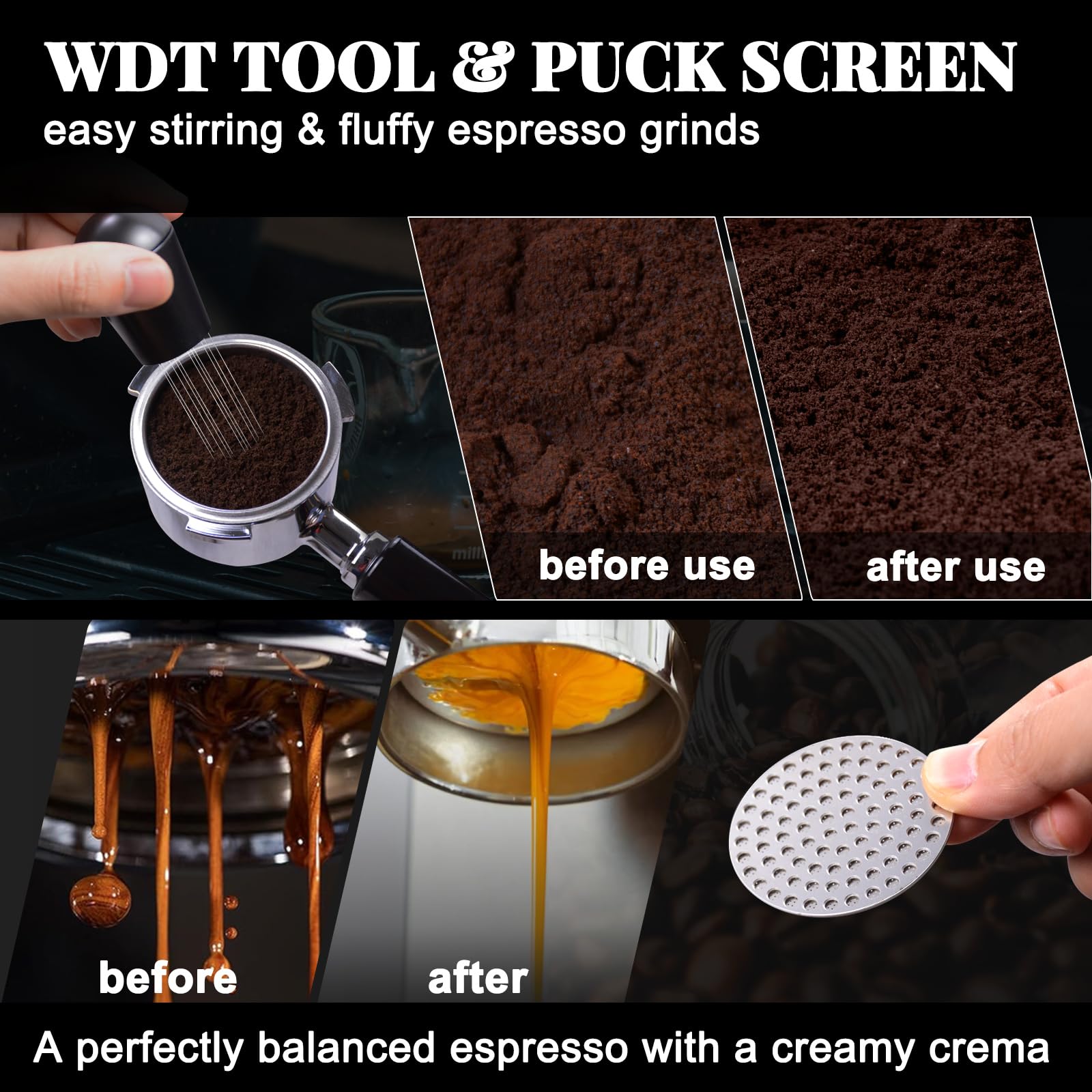 Kit de accesorios de café espresso de 51 mm, juego de prensador de café con prensador de espresso, herramienta WDT, tapete de manipulación de espresso, embudo dosificador de espresso