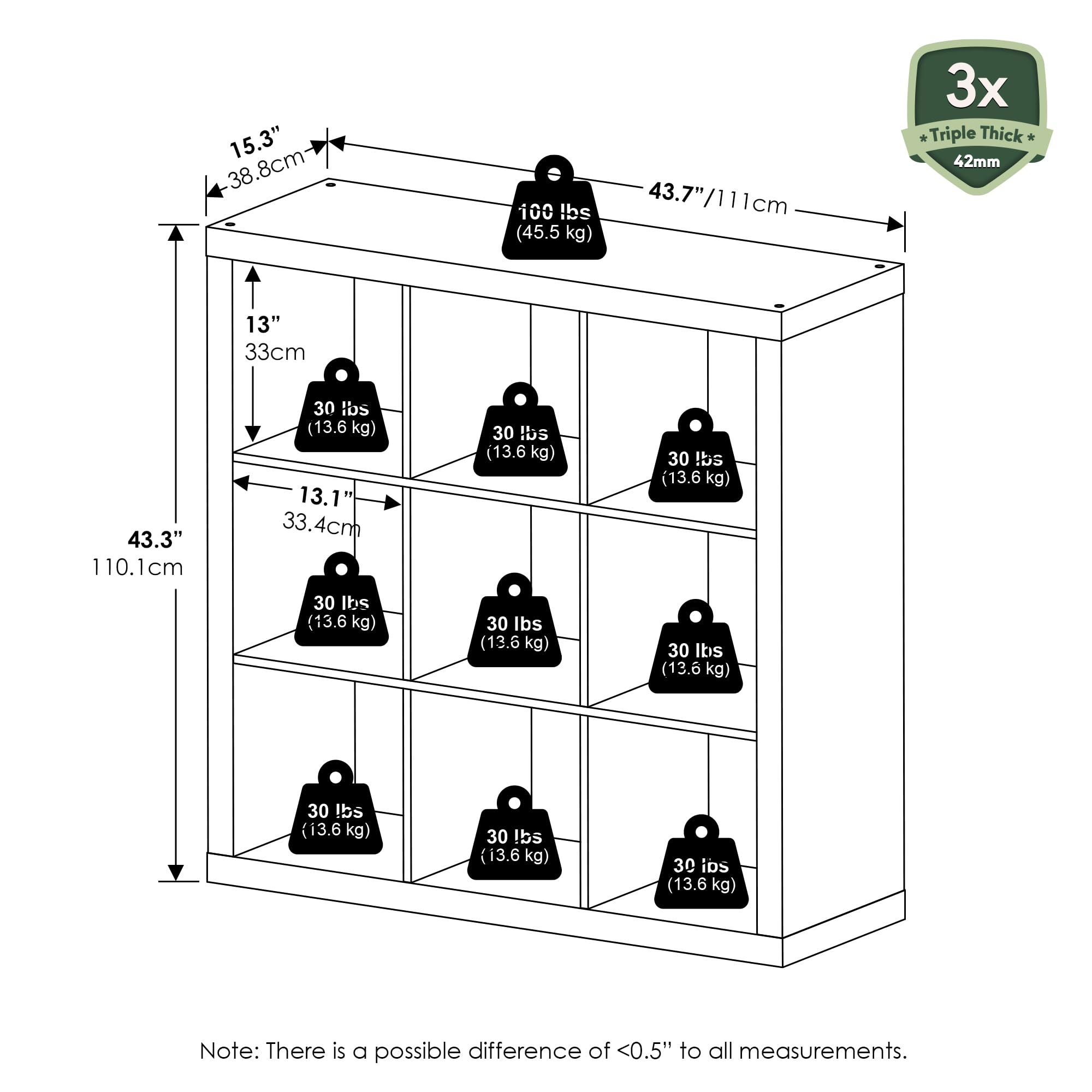 Furinno Cubicle Bücherregal, 9-Fächer Würfelregal, dreifach verstärkter Rahmen, 38,8 x 111 x 110,1 cm, für Wohnzimmer, Schlafzimmer, Heimbüro, Weiß