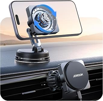 JOYROOM for MagSafe Car Mount Charger, [Smart Fingerprint-Touch Rotation] 15W MagSafe Wireless Car Charger[Vacuum & Gel 360 Base] Air Vent Dashboard Set for iPhone 17 16 15 14 13 12 Series, Black
