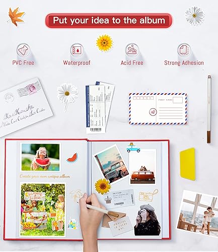 Miniatura 20 de popotop Álbum de fotos autoadhesivo con ventana de visualización de imágenes, 60 páginas, kit de suministros para álbumes de recortes para fotos