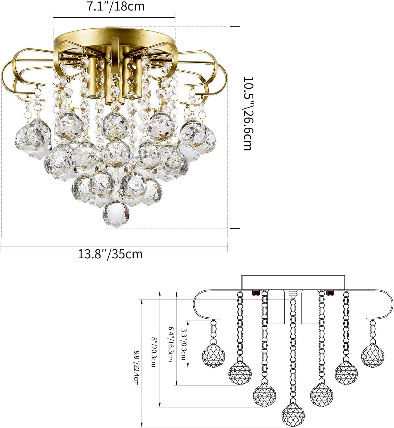 Buу 1 gеt 1 KAISITE 3-Lights Crystal Chandelier, Mini Modern Chandelier with 3×E12 Bulb Socket and Clear Crystal Ball, Flush Mount Ceiling Light 13.8 Inches Diameter for Bedroom, Dining Room, Etc(Plating Finish)