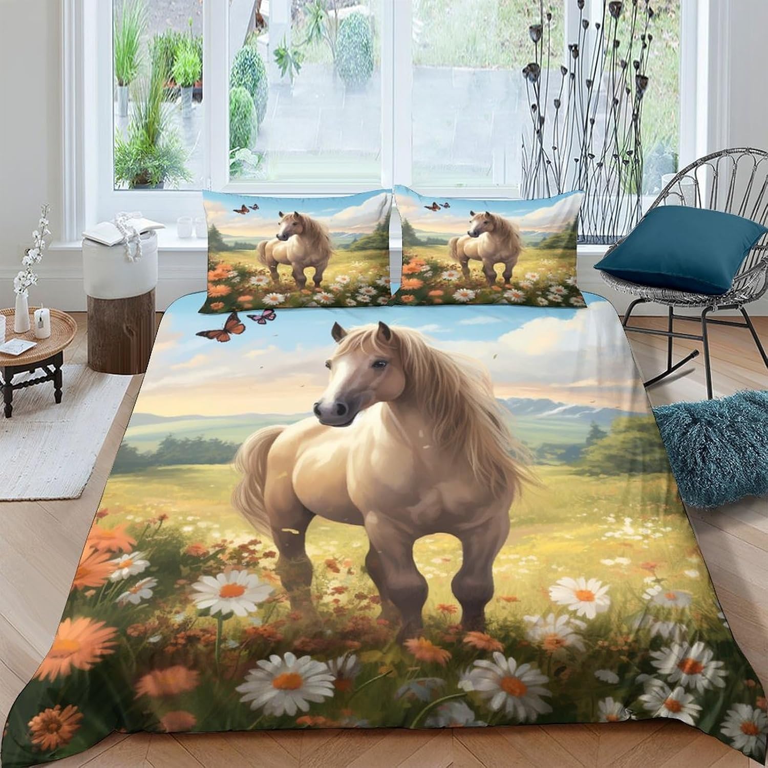 Parure de lit en microfibre cheval pour un lit ado 200x200 sans couette qui glisse
