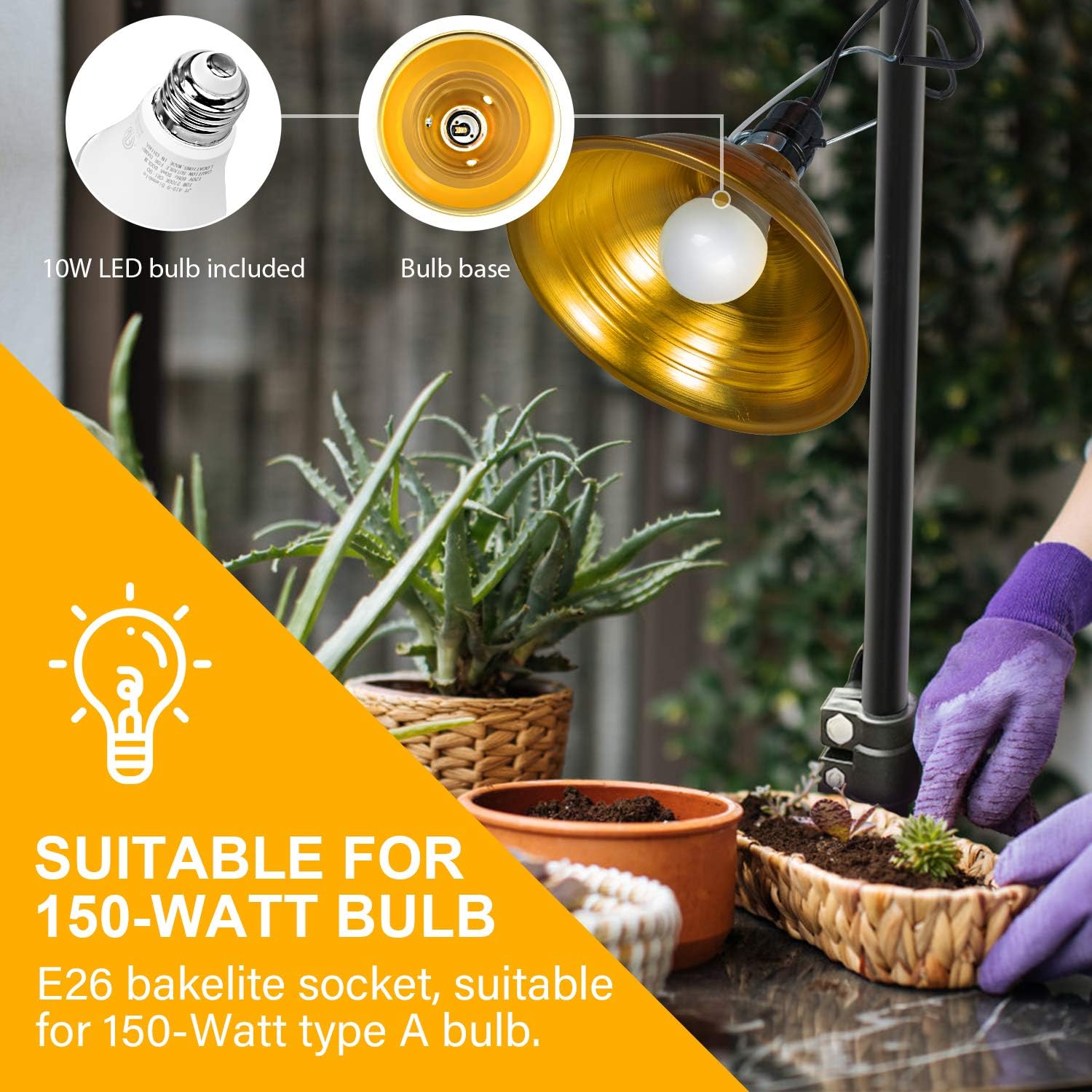 Simple Deluxe 5.5 Inch/8.5 Inch Aluminum Reflector E26 Socket Clamp Light with a Digital Aquarium Thermometer or 2700K LED Bulb