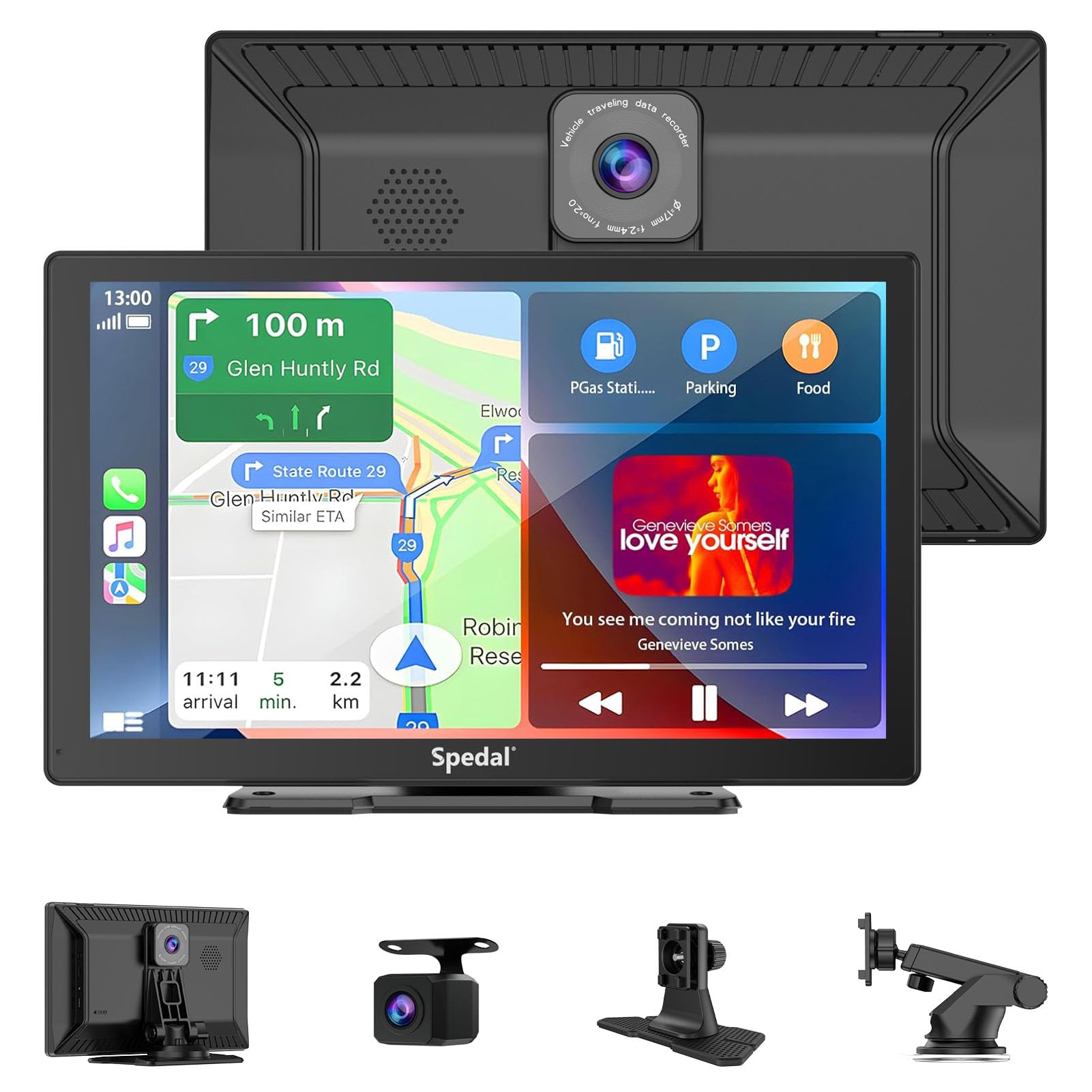 Spedal Car Play Screen with 1080P Backup Camera, 9" Wireless Apple CarPlay & Android Auto Portable Car Stereo, GPS Navigation