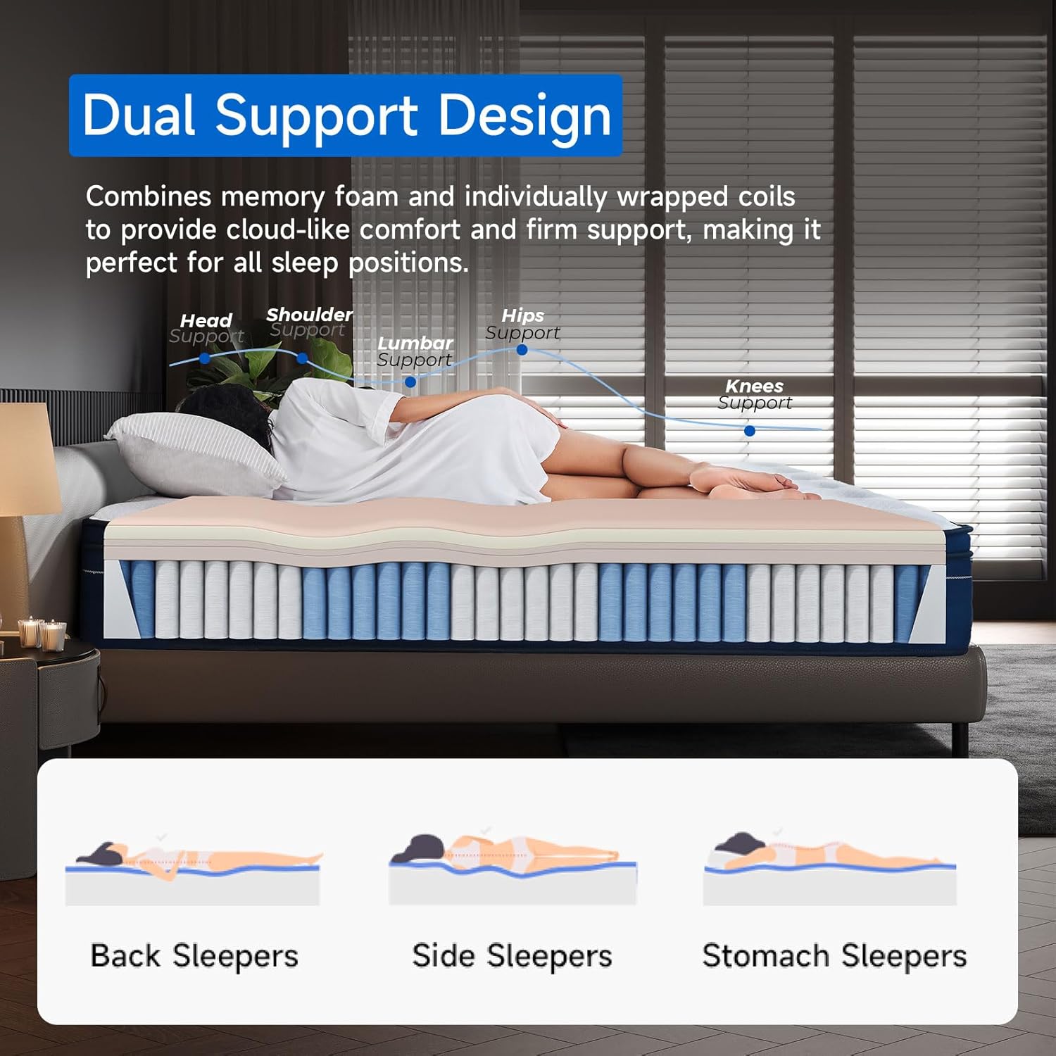 King Mattress,14 Inch Hybrid Mattress in a Box with Gel Memory Foam,King Size Mattresses with Comfort Foam and Motion Isolation Pocket Coils,Pressure Relief,Back Pain Relief,Breathable,CertiPUR-US