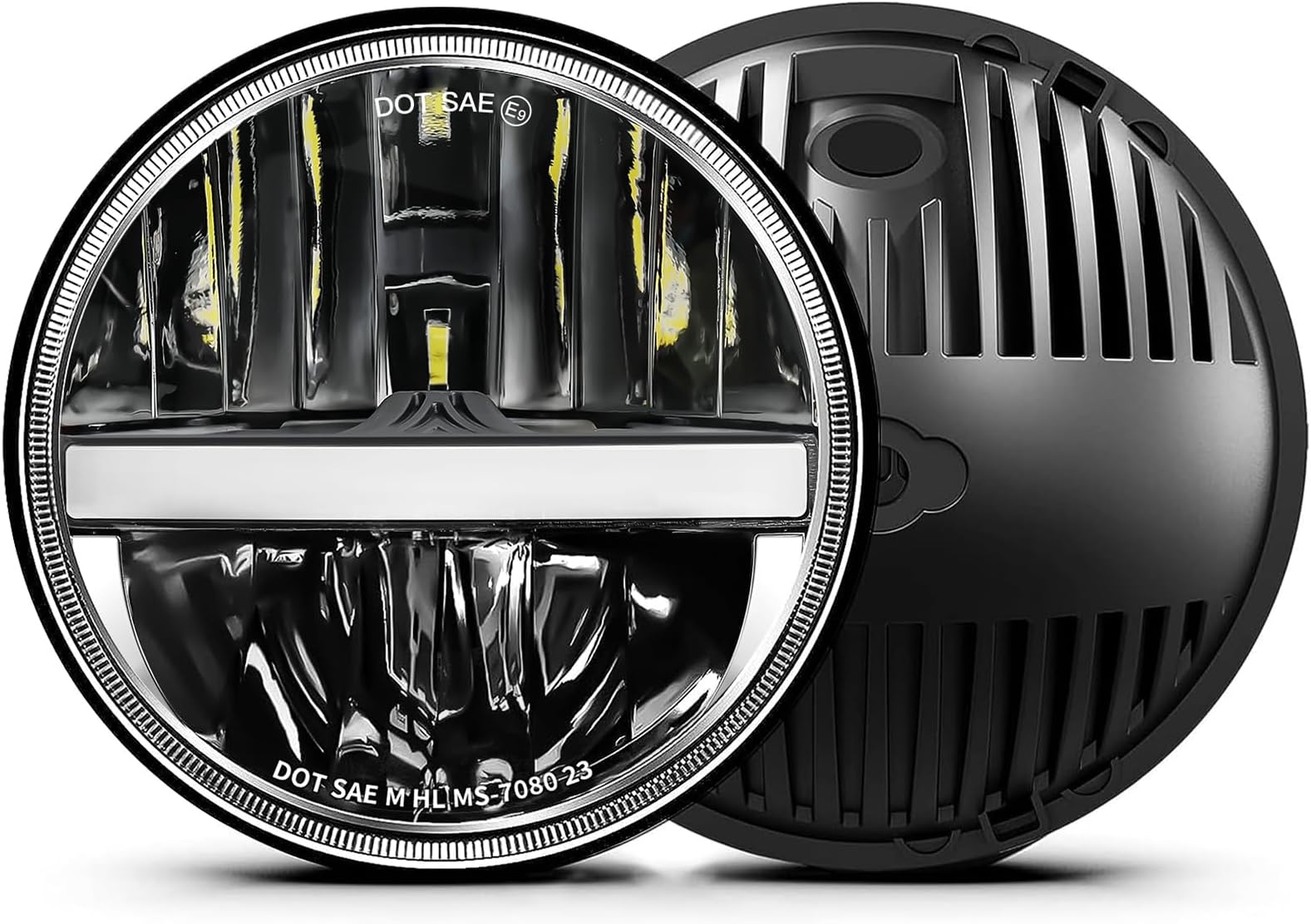 UNI-SHINE 7 inch LED Headlight Round 6024 Led Headlight Reflector 7'' Headlight with Amber Turn Signal White DRL DOT Approved Hi/lo Beam Compatible with Jeep Wrangler JK TJ CJ (White+Amber eye)