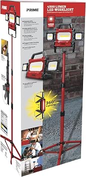 Prime LEDTS04 4500 Lumen(3000, 750X2) Red WL w/3 COB LED Light, 6ft. 18/3 SJTW Cord, 5ft Tripod