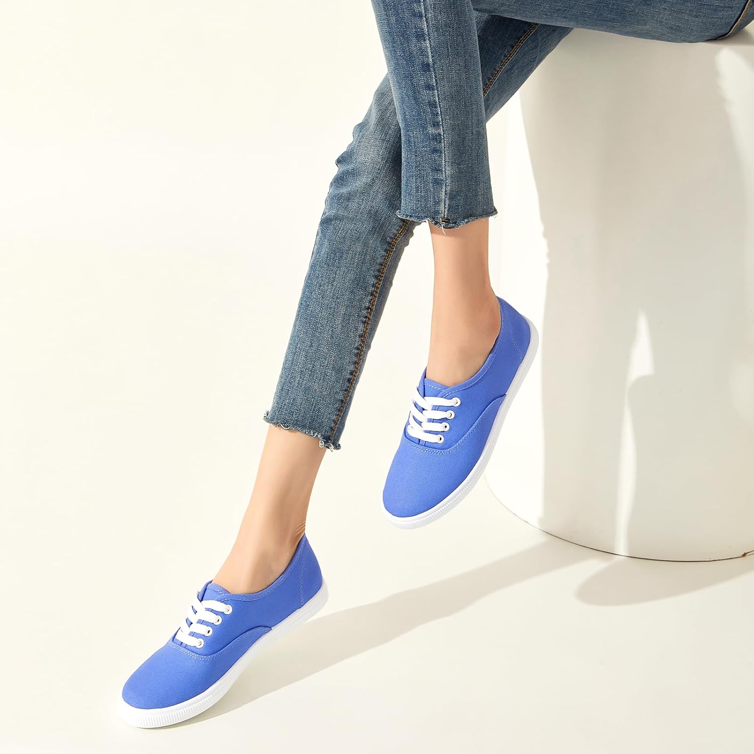 Womens Classic White Sneakers,Low Top White Canvas Shoes,Lightweight Casual Canvas Sneakers - Image 6