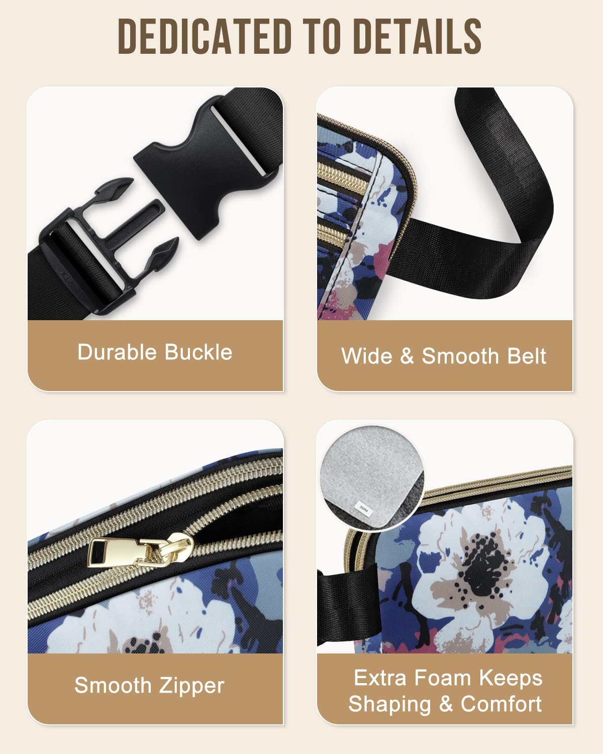 Capolo Fanny Packs for Women Fashion Waist Packs Bag with Adjustable Strap and 4 Zipper Pockets Waterproof Everywhere Crossbody Belt Bag for Workout Running Travelling(Watercolor Print) - Image 4