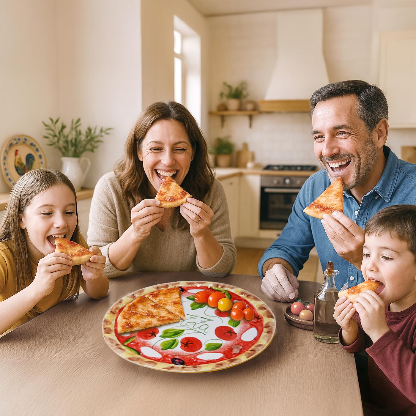 Lashuma Handgemachter Pizzateller Tomate Mozzarella aus Italienischer Keramik, Großer Teller Rund 33 cm
