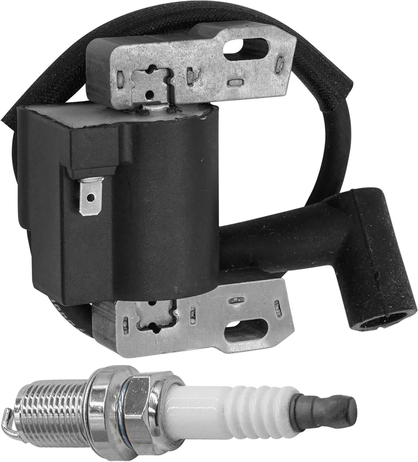 Caltric Ignition Coil with Spark Plug Compatible with John Deere 125 135 145 155C 190C 100 Series