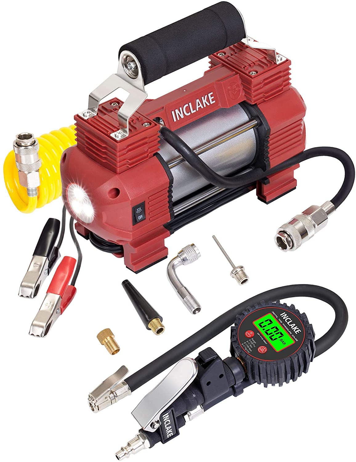 Buy INCLAKE Tire Inflator Double Cylinders Air Compressor with High End