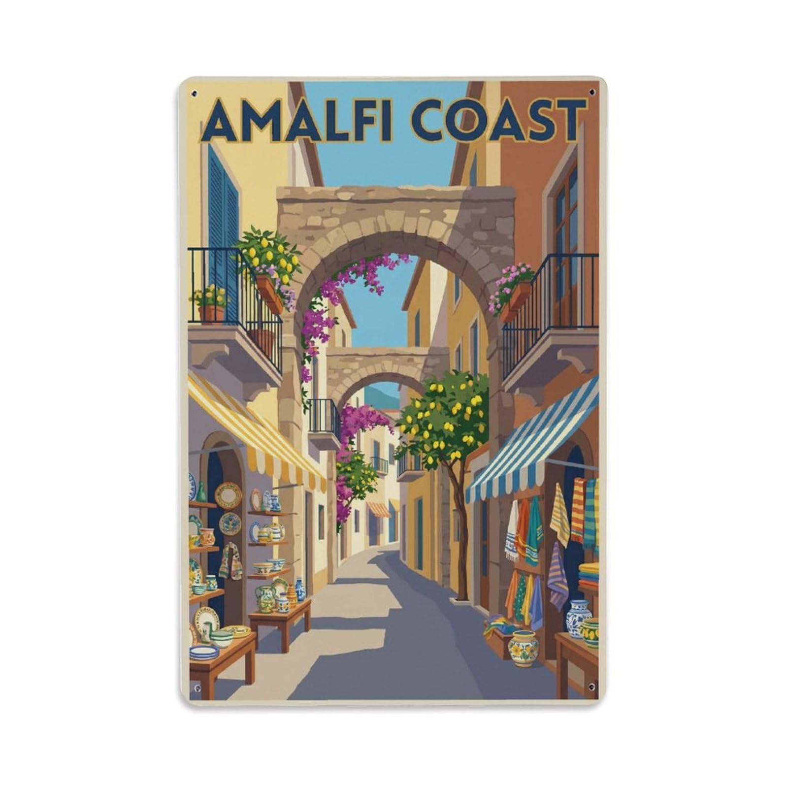 Vintage Travel Alley Italy Charming Metal Tin Sign Plaque Wall Decor for Cafe, Club Bar, Office, Home Garden Metal Poster 8x12Inch