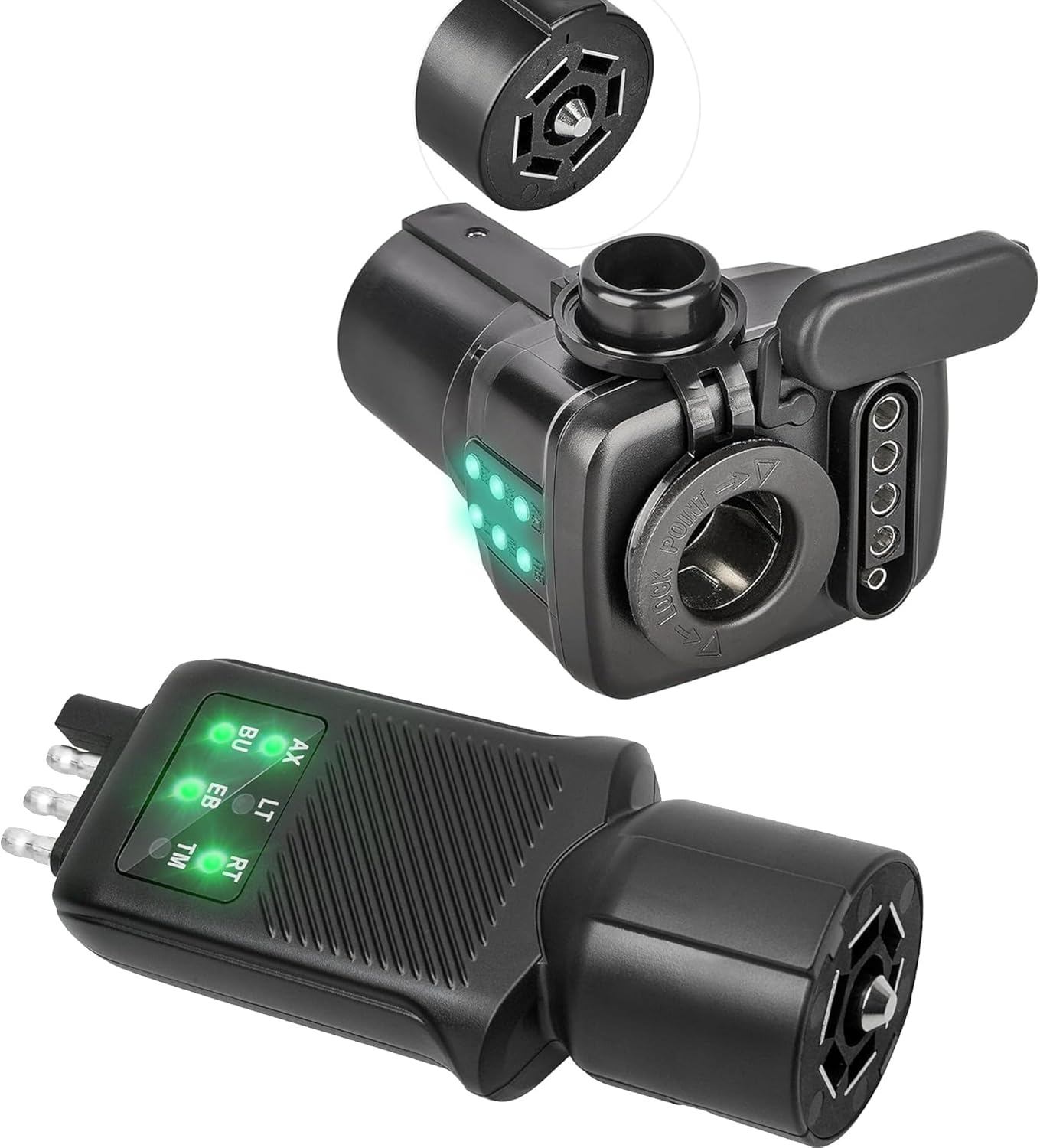 Oyviny 7 Way Blade to 12V Power Adapter with LED Circuit Tester + 7 Pin & 4 Flat Trailer Plug Tester