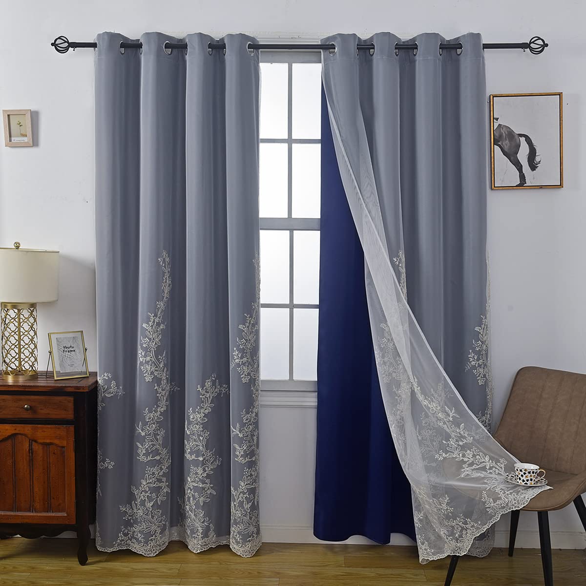 Amazon.com: GYROHOME Double Layer Curtains with Embroiered Sheer