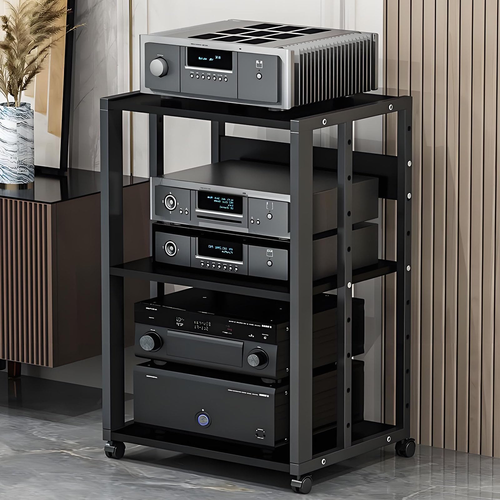 2/3 Rack Audio Mobile Porta Stereo Hi Fi Con Ruote Universali, Mobile Rack Per Impianto Stereofonico, Per Soggiorno, Sala Teatro, Ripiano Rack Amplificatore, Centro Intratte(3-layer-A)