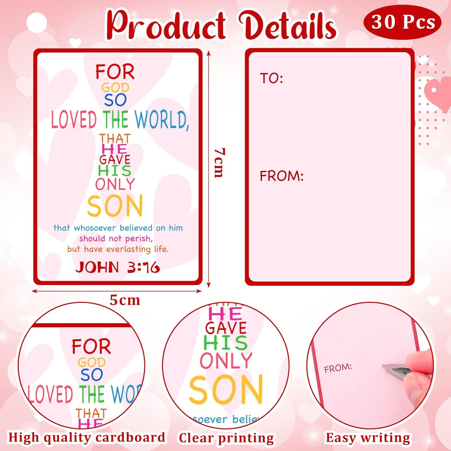 30 Set Christian Valentines Day Gifts Bulk Christian Valentines Cards and Heart Acrylic Keychains with Bags John 3: 16 Jesus Catholic Cards for Exchange Religious Group Gifts Party Favors