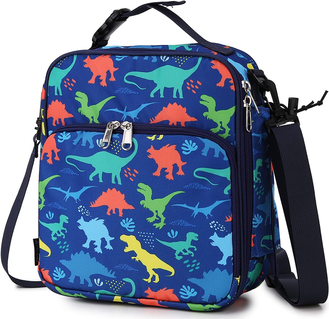 RAVUO Lunch Bag for Kids, Insulated Lunch Box Large Reusable Lunch Tote with Detachable Shoulder Strap,Water Resistant Thermal School Lunch Cooler for Girls and Boys (Dinosaur)