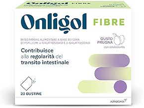 Onligol Fibre, Psyllium, Alpha and Beta Galactosidase Fiber Supplement, Helps Regulate Intestinal Functions and Regain Relief, Plum, 20 Bags to Melt Plum Flavor