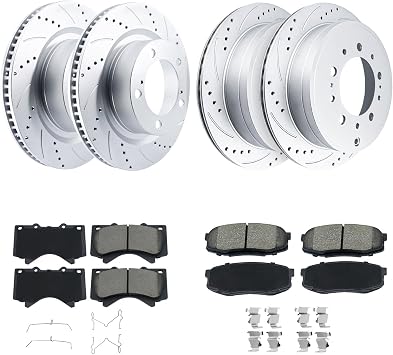 Brake Kits Compatible With 2007-2021 Toyota Tundra, 2008-2022 Sequoia, 2016-2021 Land Cruiser, Lexus LX570 Geomet-Coated Disc Brakes Rotors and Ceramic Brake Pads Front And Rear Replacement Betthand