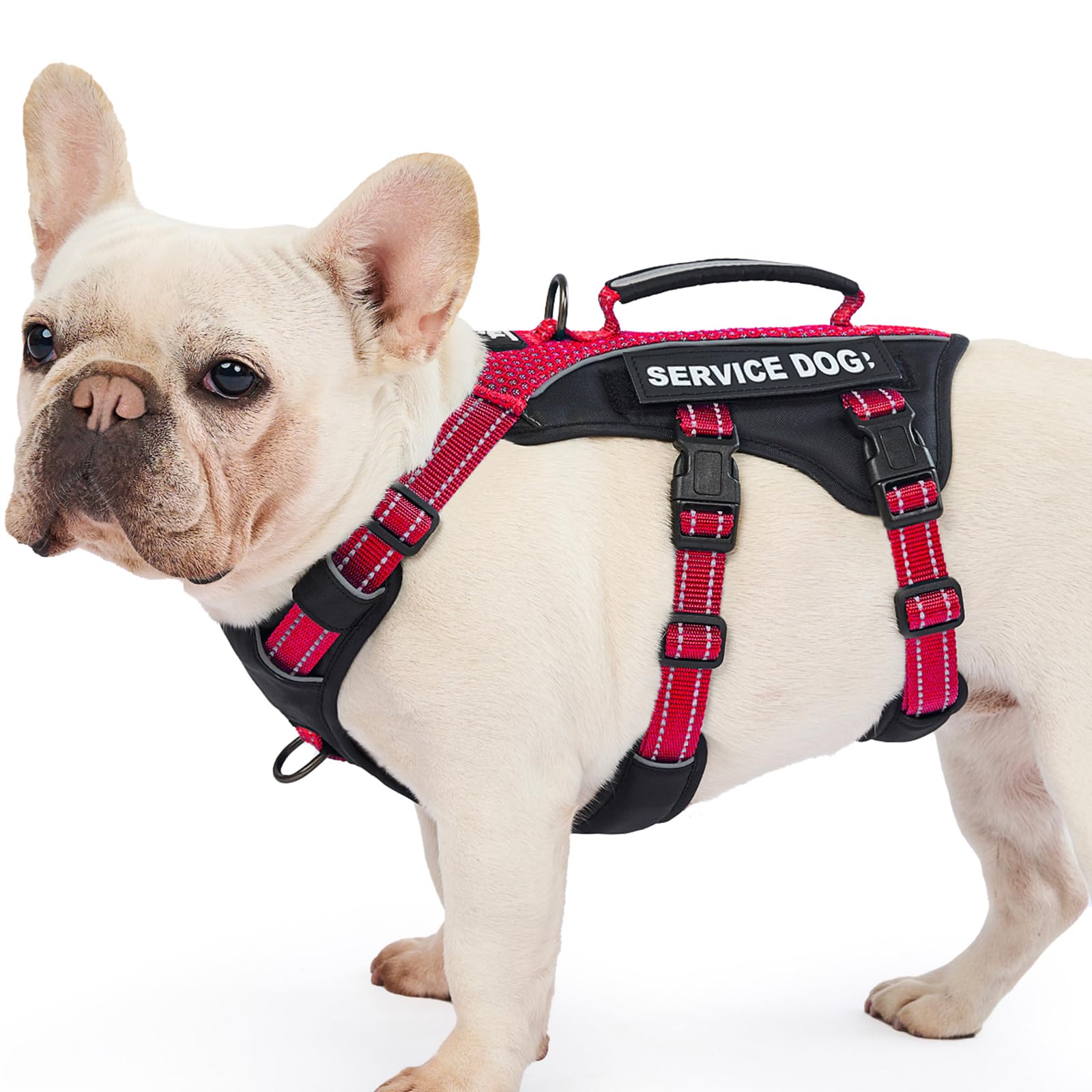 Huntboo Escape Proof Dog Harness Medium, Service Dog Harness with 6 Patches, No Pull Harness for Dogs with Handle, Reflective Adjustable Vest for Training, Walking, Outdoor (Red,M)
