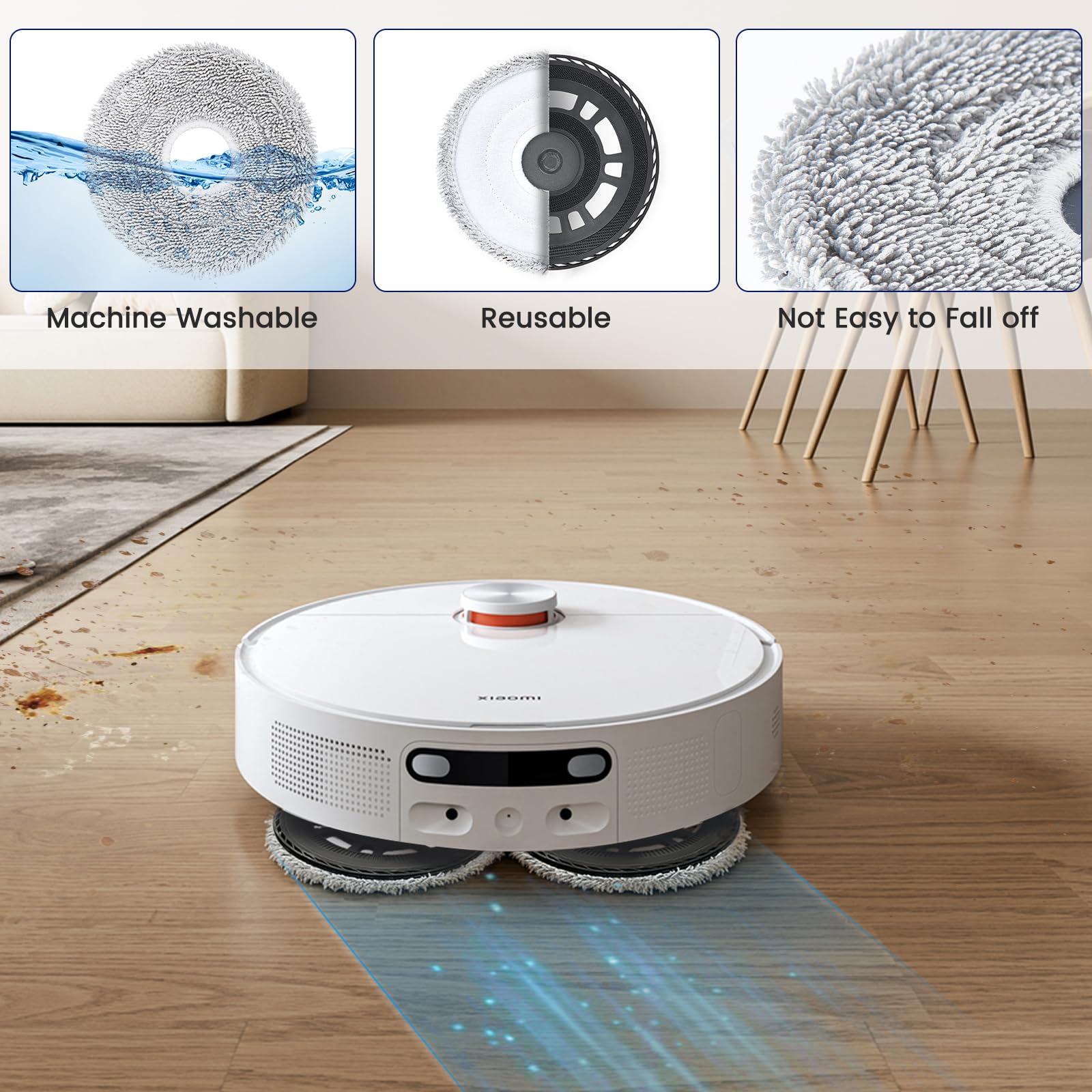 4 Wischtücher mit 2 Ersatzhalterung Zubehör für Dreame L20 Ultra/ L10s Ultra Gen2/ L10s Pro Ultra/ X30 Ultra/ X40 Ultra/ X40 Master/ L40 Ultra, Roboter Staubsauger Ersatzteile