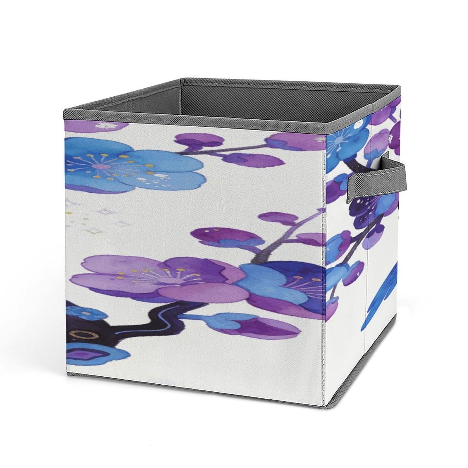 VstaDank Purple Plum Blossoms Adorn Sparrows Storage Bin Collapsible Storage Cubes Organizer Oxford Cloth Storage Box with Dual Handles Large Stackable Closet Storage Bins for Sheets Hat Sweater