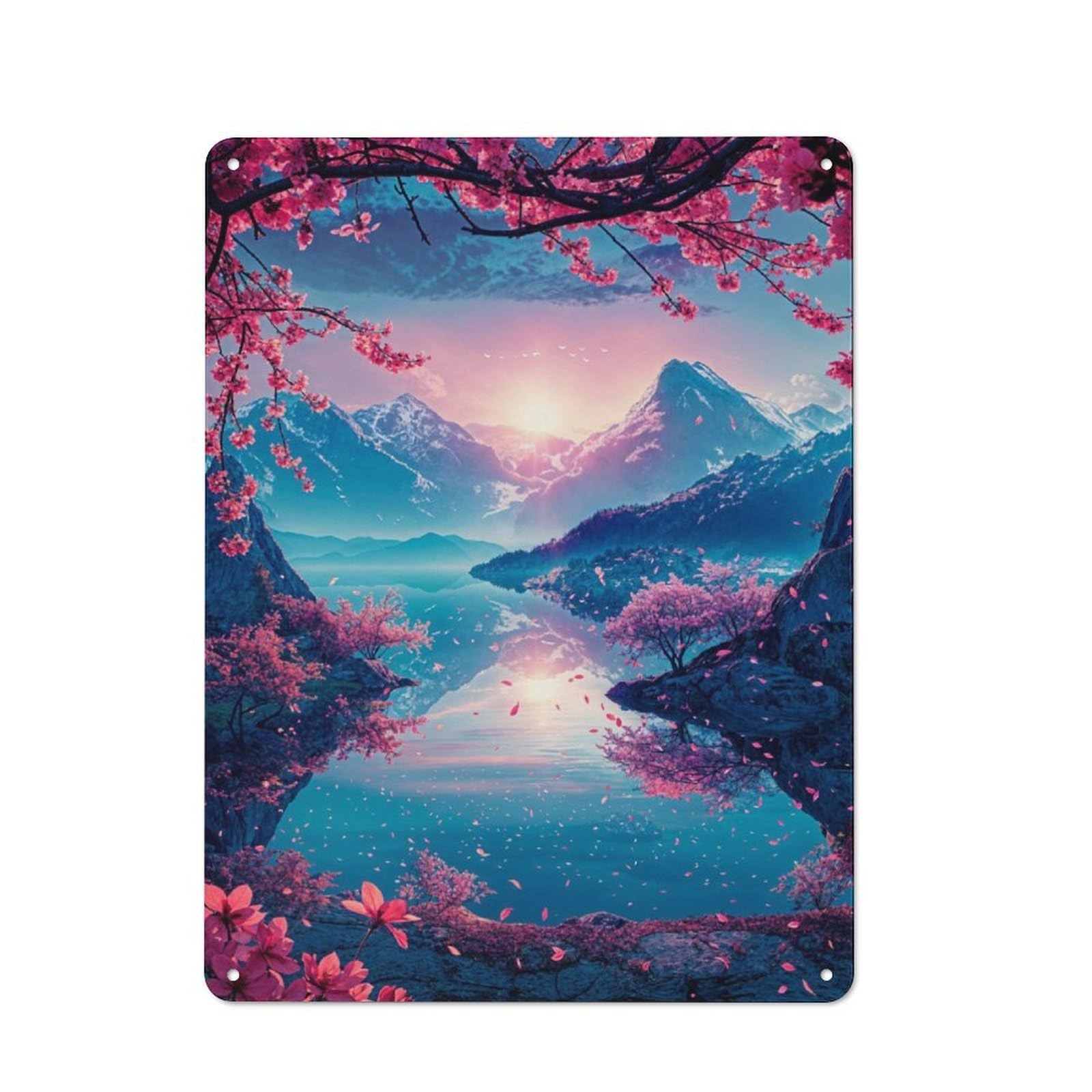 Junmoney Cherry Blossom Japan Distressed Look Decorative Tin Sign 40X30cm, Retro Room Decor For Lounge, Study, Pub Or Wall Gallery