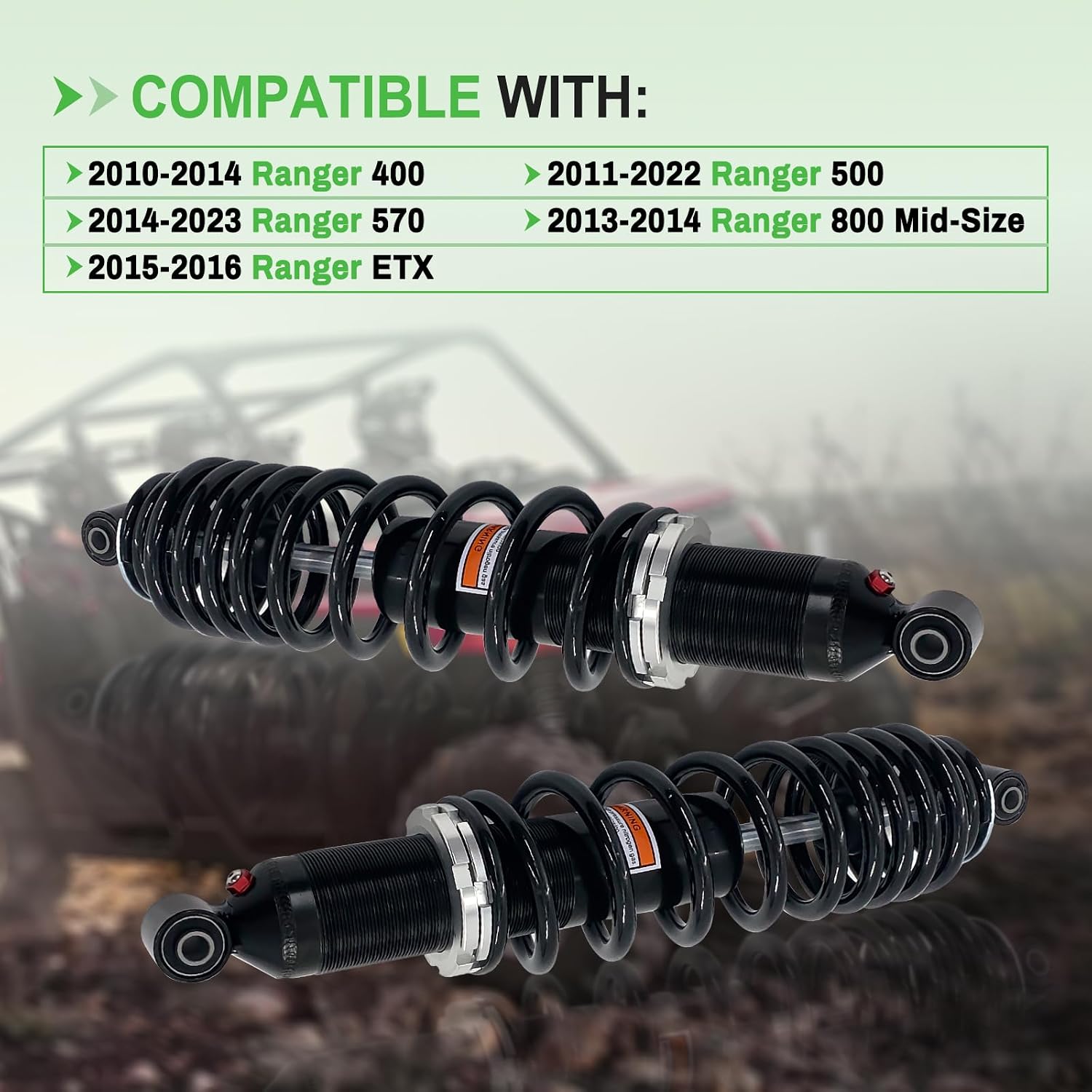 7043548 Rear Shocks Absorber Compatible with Polaris Ranger 400 500 570 800-Mid-Size ETX Crew, Gas-Powered, Monotube Shocks Replace# 7043886, 7043934, 7044139