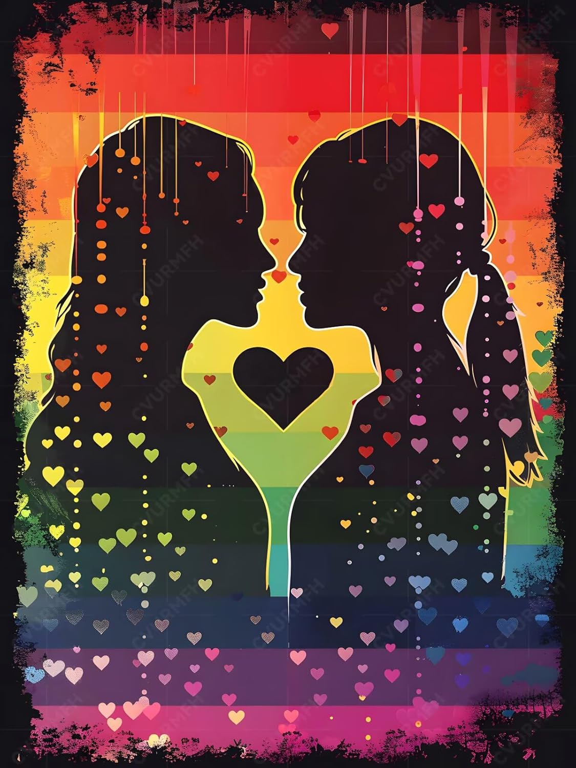 CVURMFH Rainbow Lesbian 5D Diamond Painting Kits for Adults, DIY Gay Pride LGBT Pansexual Round Diamond Art Kit, Love Hearts Gem Art for Home Wall Decor 16x20 Inch