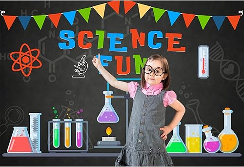 Miniatura 3 de Baocicco Vaso de fondo divertido de ciencia de 7 x 5 pies, tazas medidoras, pizarra, banderines coloridos, aparato químico, fotografía, fondo,