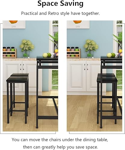 Miniatura 25 de AWQM Juego de mesa de comedor para cocina, sala de estar, bar, color marrón industrial café industrial,Negro-2,Beige (Style 2-Beige),Estilo