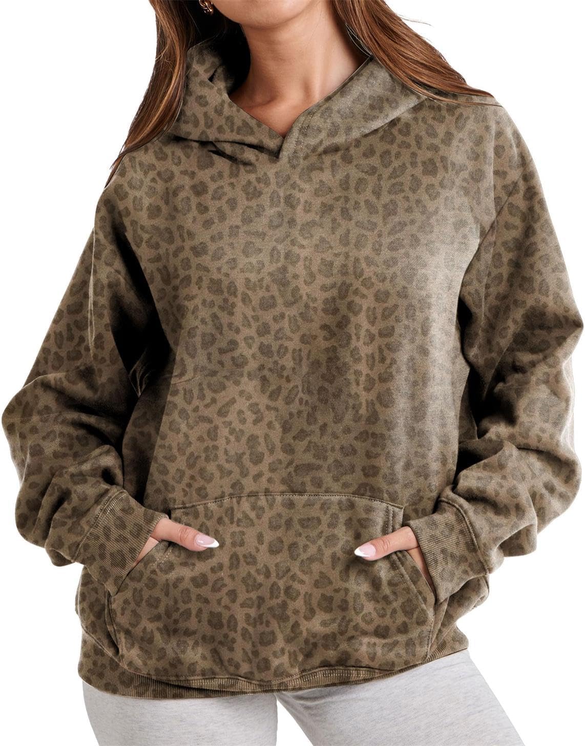 Oversized Leopard Print Hoodie for Women Men Long Sleeve Hooded Sweatshirts Cute Pullover with Pocket