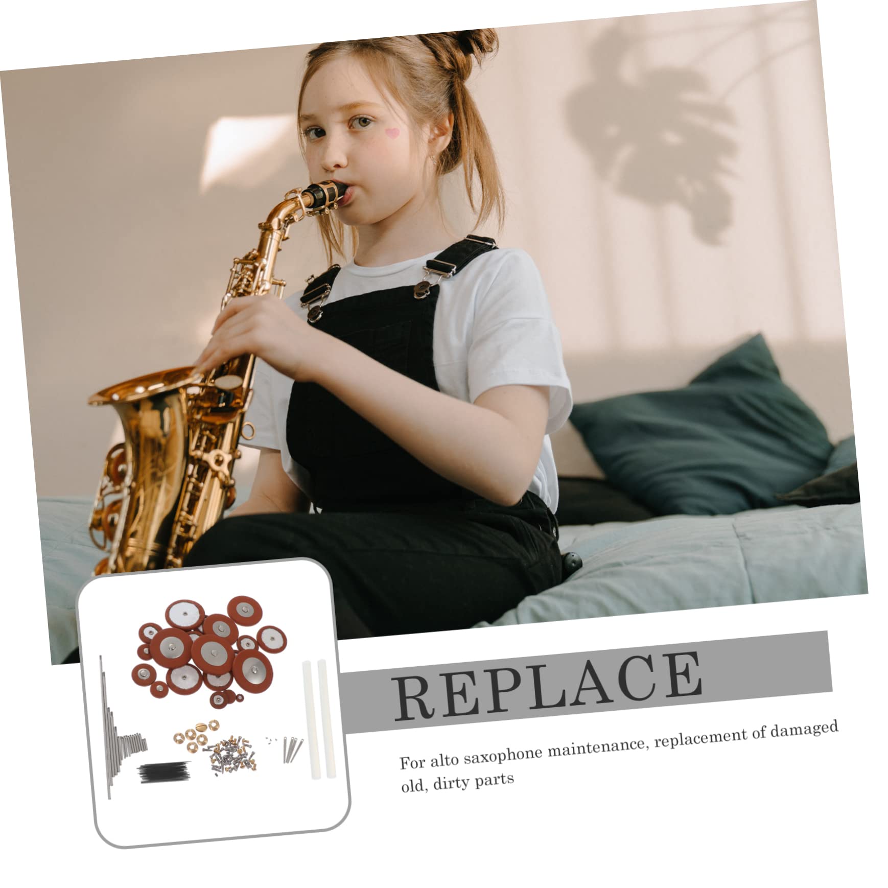 Mikinona Kit Completo per Riparazione Sax Contralto Viti e Molle in Metallo e Pelle di Pecora, per Manutenzione e Sostituzione Parti Danneggiate