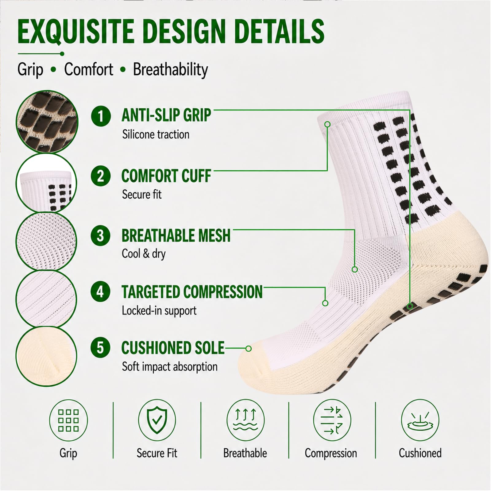 MIHAIR Men's Grip Soccer Socks Anti Slip Athletic Socks Non Slip Football Basketball Socks with Grip Pads2/4/6, 1black1white, One size 1