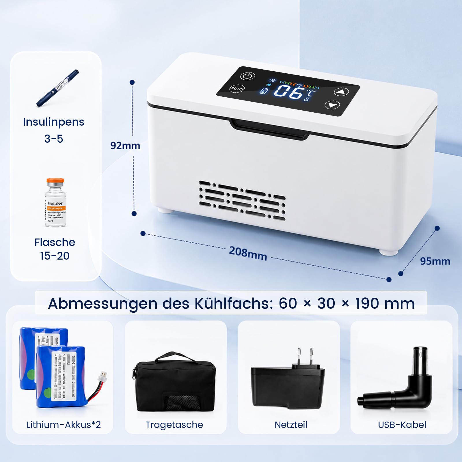 Insulin Kühlbox Elektrisch, 2-8°C Tragbar Medikamenten Kühlbox