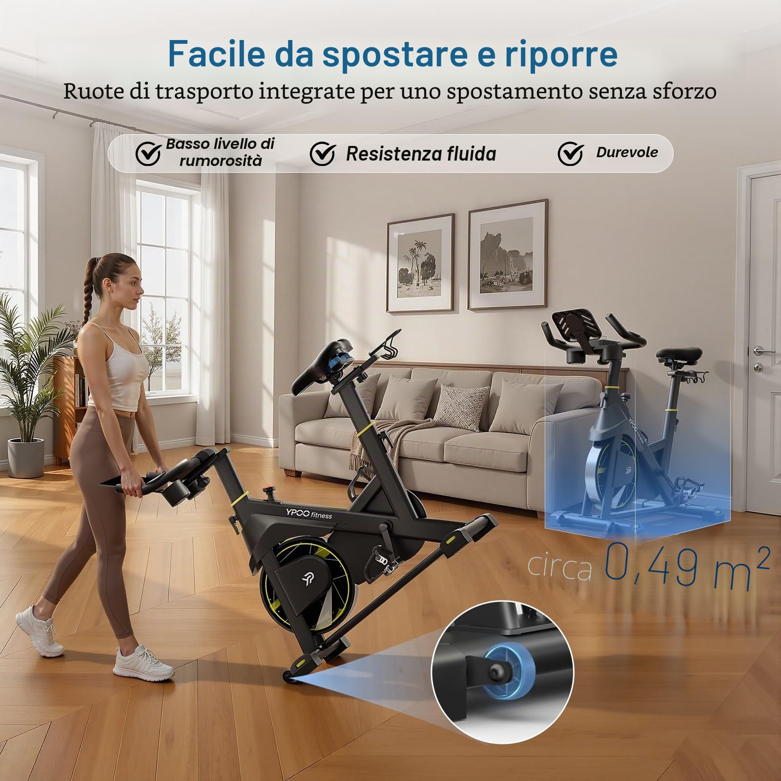 YPOO Cyclette da Casa, Resistenza Magnetica Regolabile, Sella Comoda | Resistenza Magnetica 0-100%, Sella e Manubrio Regolabili, Silenzioso, LCD & App – per Cardio a Casa