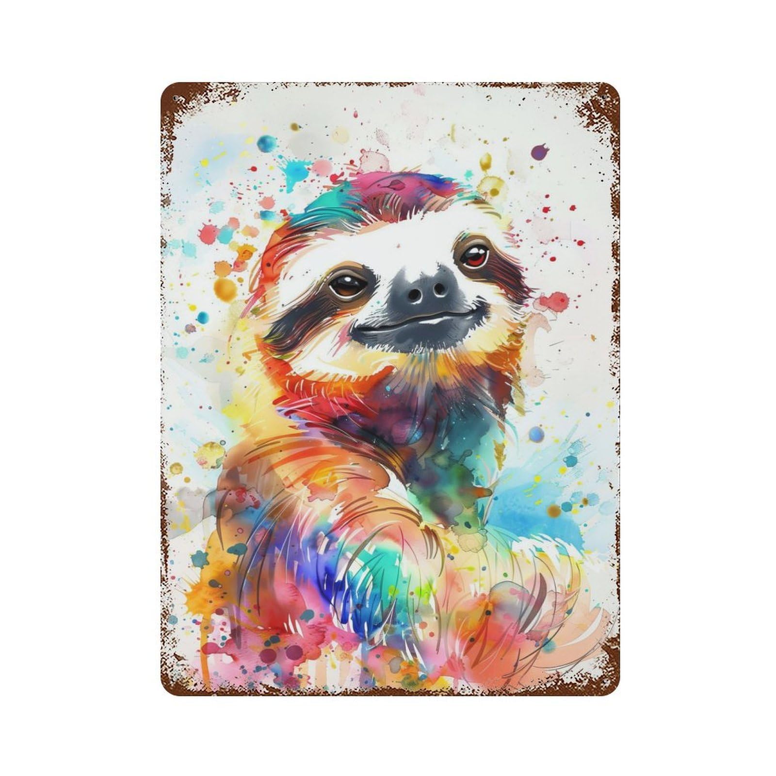 Rusty Metal Tin Sign Funny Sloth Watercolor 15.7"x11.8", Industrial Home Decor for Patio, Garden Room And Bar Decor