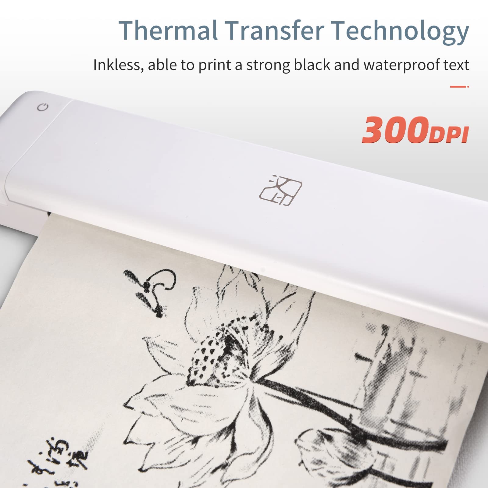 Irfora MT800Q A4 Impresora de Transferencia térmica portátil Inalámbrica y USB Conectar con computadora móvil para Oficina Escuela Coche Impresora de Viaje con 1 Rollo de Cinta Compatible con