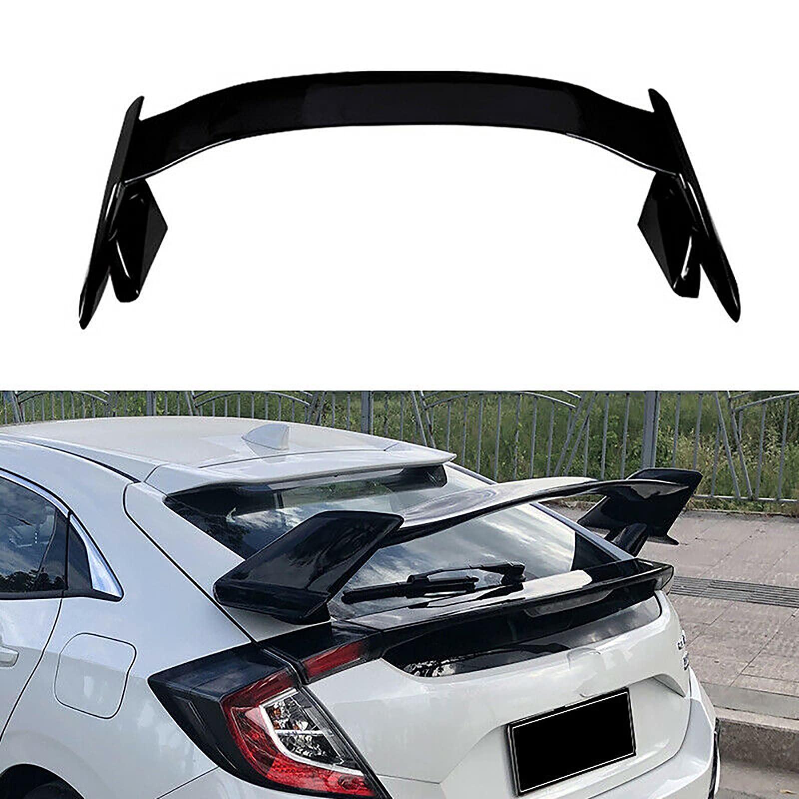 Spoiler Posteriore In ABS Nero Lucido Per Honda Civic Hatchback (FK7, 2016-2021): Alettone Senza Fori, Con Nastro 3M, Stile Sportivo