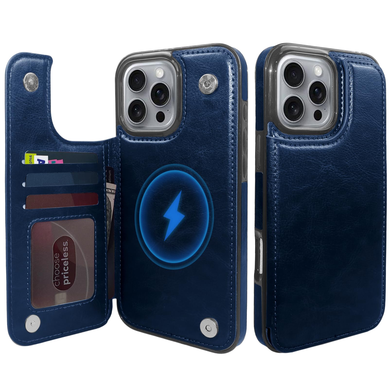 TopPerfekt Wallet Case for iPhone 16 Pro Max 6.9", Compatible with MagSafe, Wireless Charging, Drop-Resistant Leather Card Holder Kickstand Protective