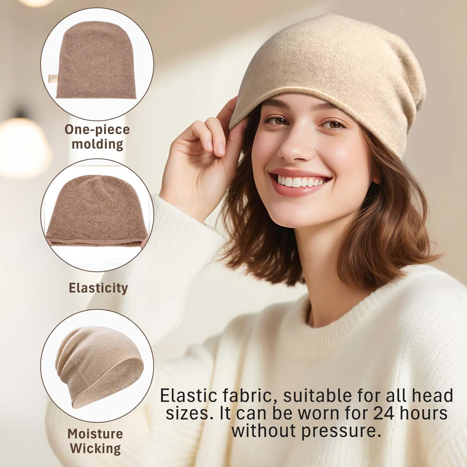 ZLYC Pure Wool Slouchy Beanie Hat for Women Men Seamless Knit Winter Skull Cap - Image 2