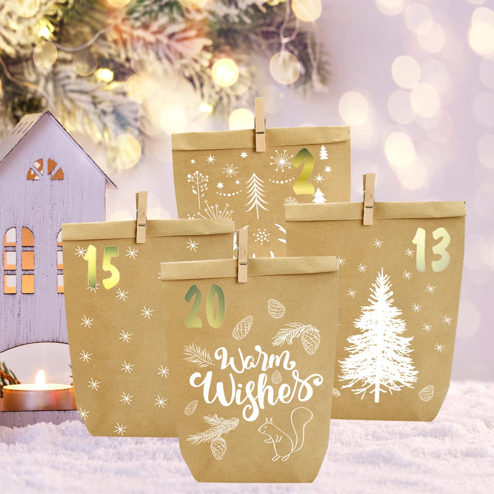 Calendrier De L’Avent En Tissu à Remplir – 24 Poches 13,5x12,5 Cm, Dimensions 120x60 Cm – Coton/lin, Réutilisable, Décoration Murale Noël